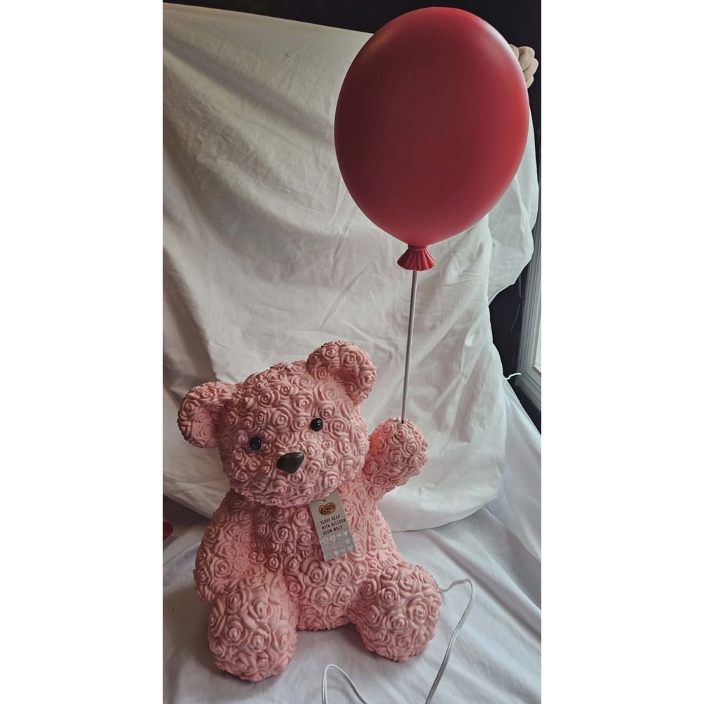 Cracker Barrel Pink Rose‎ Teddy Bear Lamp Balloon Light Up Decor Valentine Gift